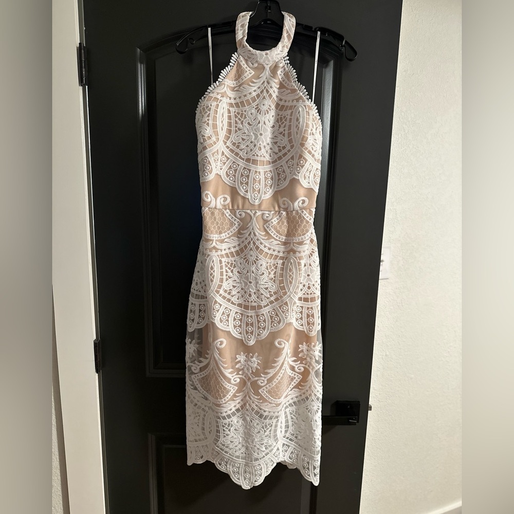 Celebrate Life White Lace Halter Midi Dress